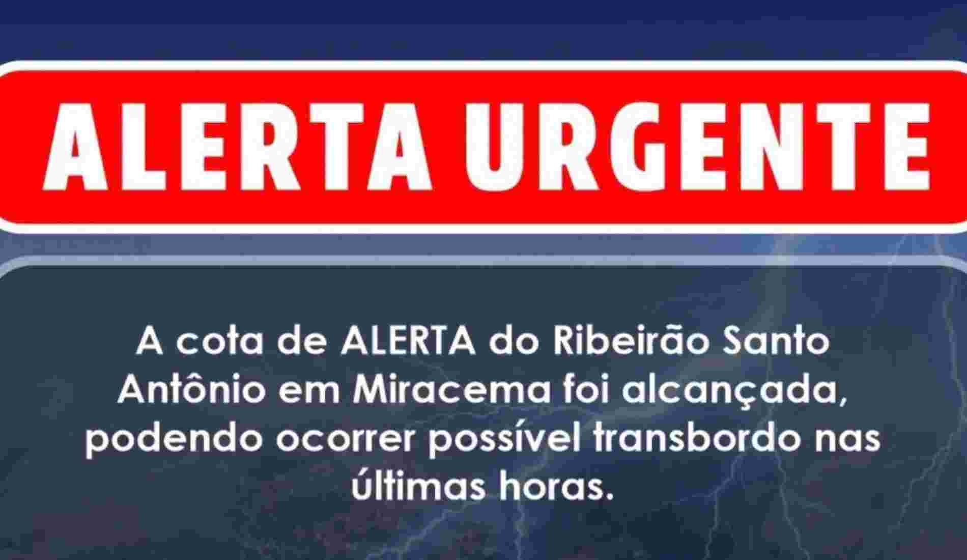 Prefeitura de Miracema emite alerta urgente sobre risco de transbordamento do Ribeirão Santo Antônio